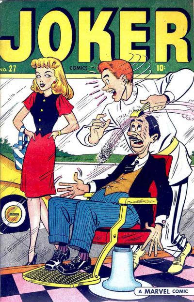 Otro identificativo mostraba un letrero horizontal, visible en la parte inferior derecha de la portada, resaltándose sobre fondo blanco el texto "A Marvel Comic". El diseño fue tan efímero que se utilizó únicamente en los números de Mayo de 1947 pertenecientes a las colecciones humorísticas Joker Comics y Gay Comics.