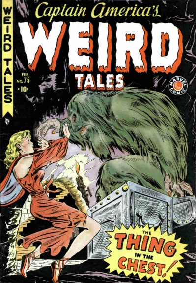 Esta portada de Gene Colan para el número de despedida de Captain America´s Weird Tales ejemplifica a la perfección el declive de los superhéroes en Timely. ¡Lo más chocante es que el Capi ni tan siquiera asomaba su escudo por el tebeo! Sin embargo, tal como atestigua su logo, aquel era un auténtico “Marvel Comic”.