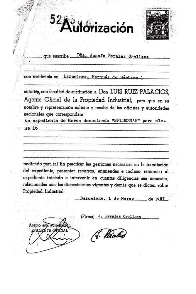 M0529362. SPIDERMAN01. Autorizacion.1000.